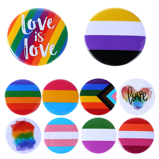AOZUO 10 Pcs Rainbow Pride Pins, LGBTQ Button Pin Round Buttons Badge Lapel Pins Buttons for Pride Month Party Favors Supplies Decorations Accessories