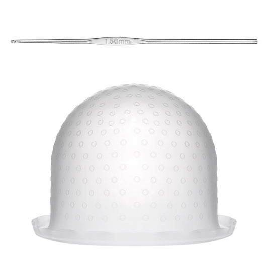 LIQWEI Punched Silicone Highlight Hair Cap with Needle, Professional Reusable Highlighting Poked Hole Caps with Hooks for Color Hair Salon Hairdressing Dyeing Staining Tools for Women Men