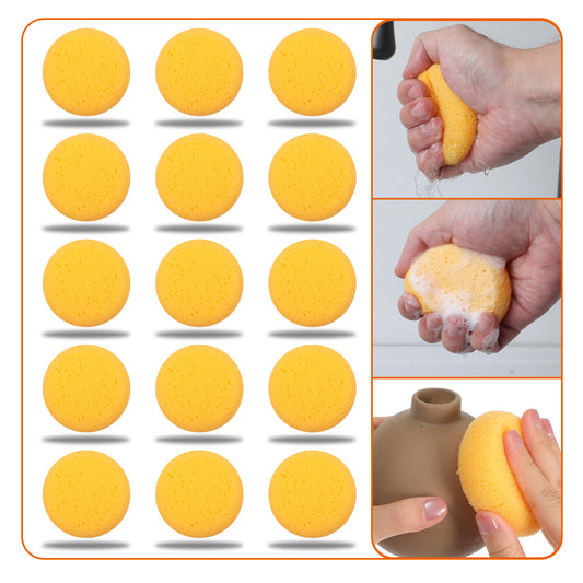 MBAIYO 15Pcs Pottery Sponges for Clay, 2.76 Inch Round Soft Sponge for Pottery Painting Leather Care Cleaning & Shoe Polish Water Absorption Soap Sponges Painting Sponge