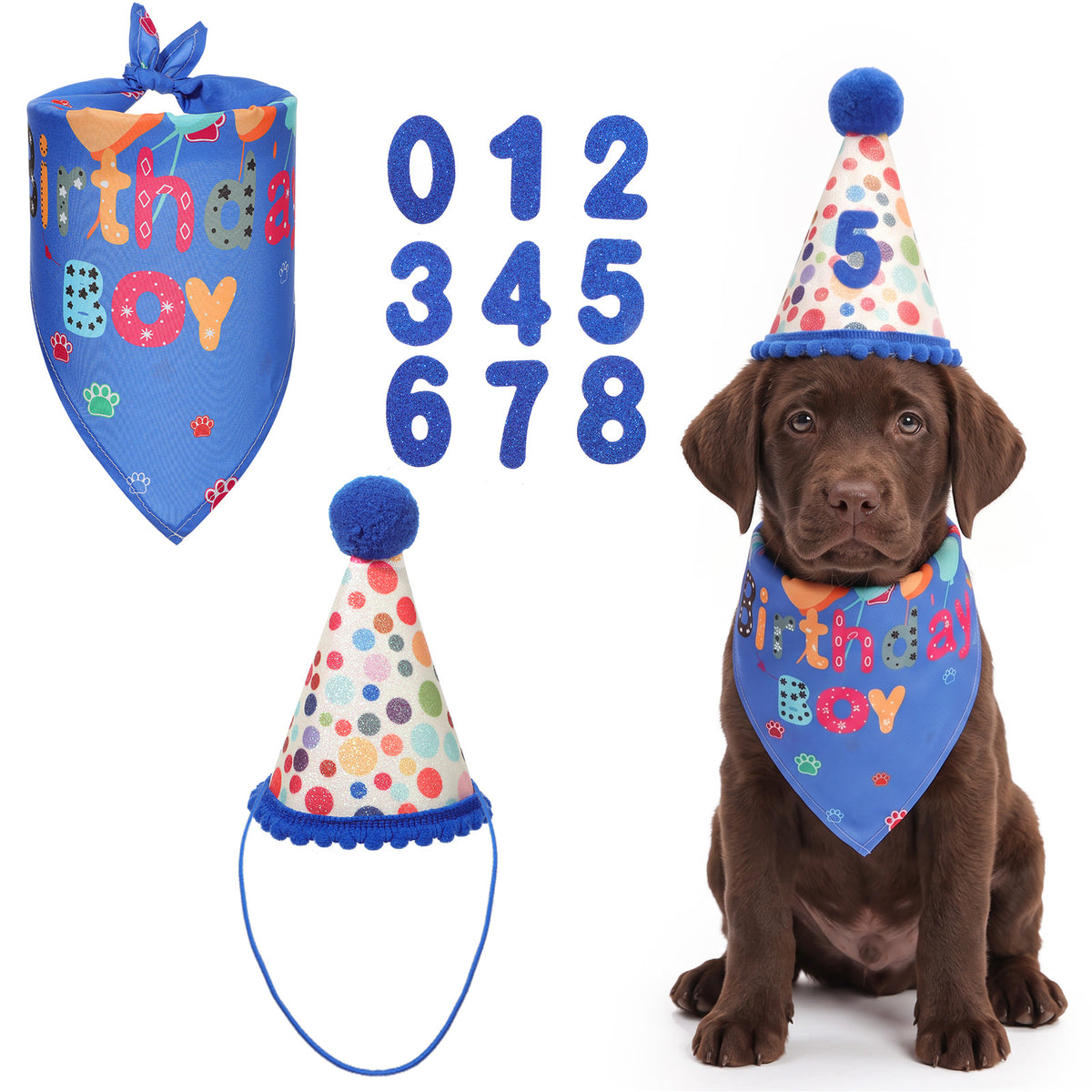 YUXMU Dog Birthday Bandana Hat Set, Reusable Pet Party Headwear Accessories