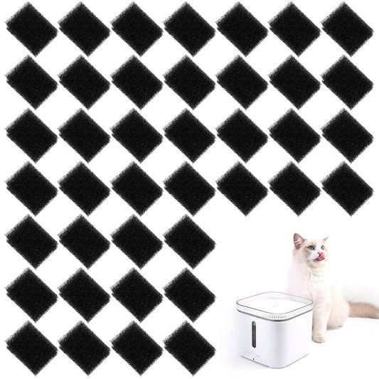JJUNW 40 Pcs Pet Fountain Replacement Filter, Black Water Fountain Filter Sponge Filters, Pet Dog Drinking Water Fountains Square Sponge Filters Debris Removal Protects Pump