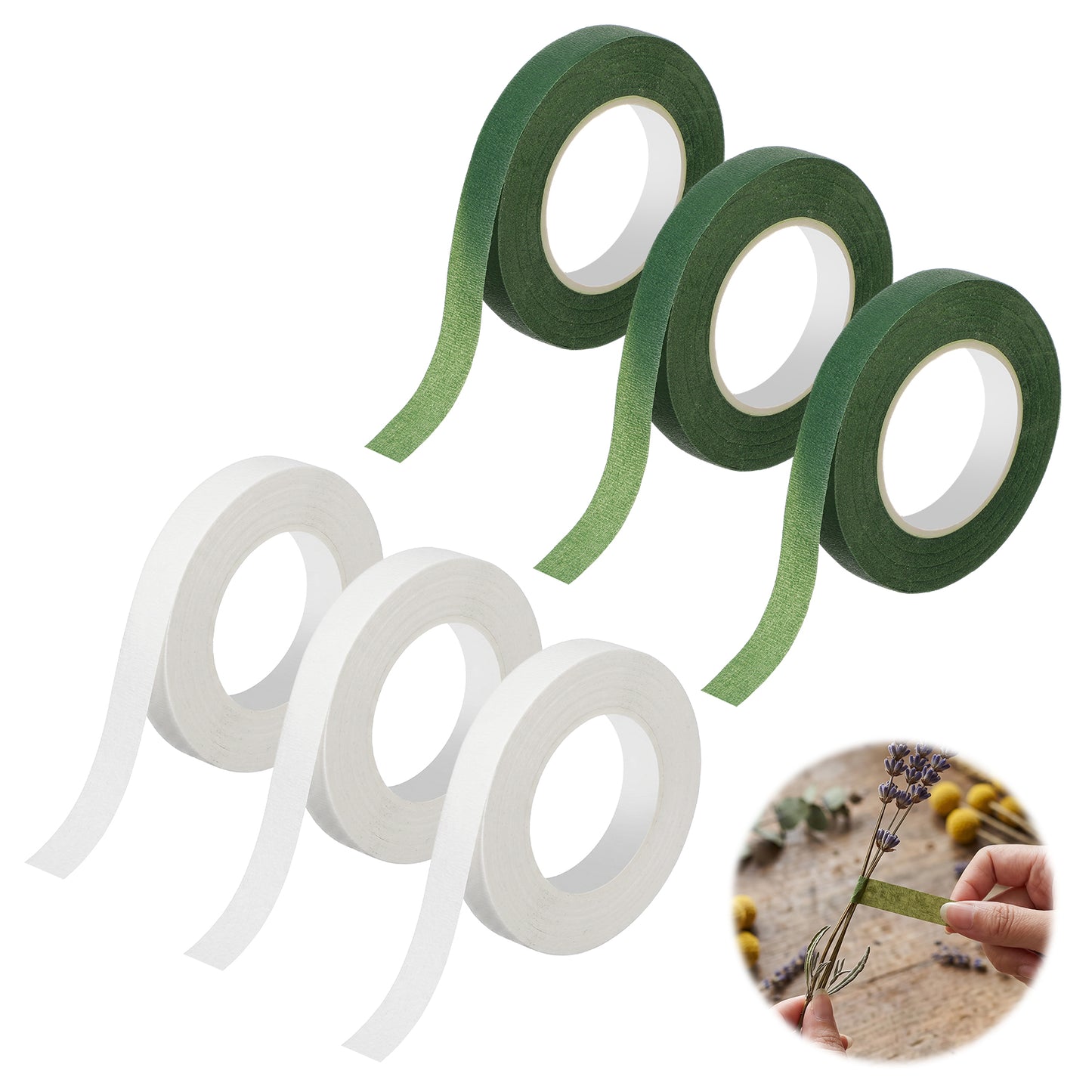 Amabro 6 Rolls Florist Tape White Green Floral Tape Arrangement Supplies Flower Accessories for Sticky Stem Wrapping Bouquet Floral Vases & Fresh Flower Crafts Supply and DIY, 27m x 12mm