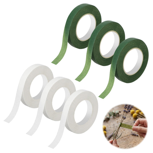 Amabro 6 Rolls Florist Tape White Green Floral Tape Arrangement Supplies Flower Accessories for Sticky Stem Wrapping Bouquet Floral Vases & Fresh Flower Crafts Supply and DIY, 27m x 12mm