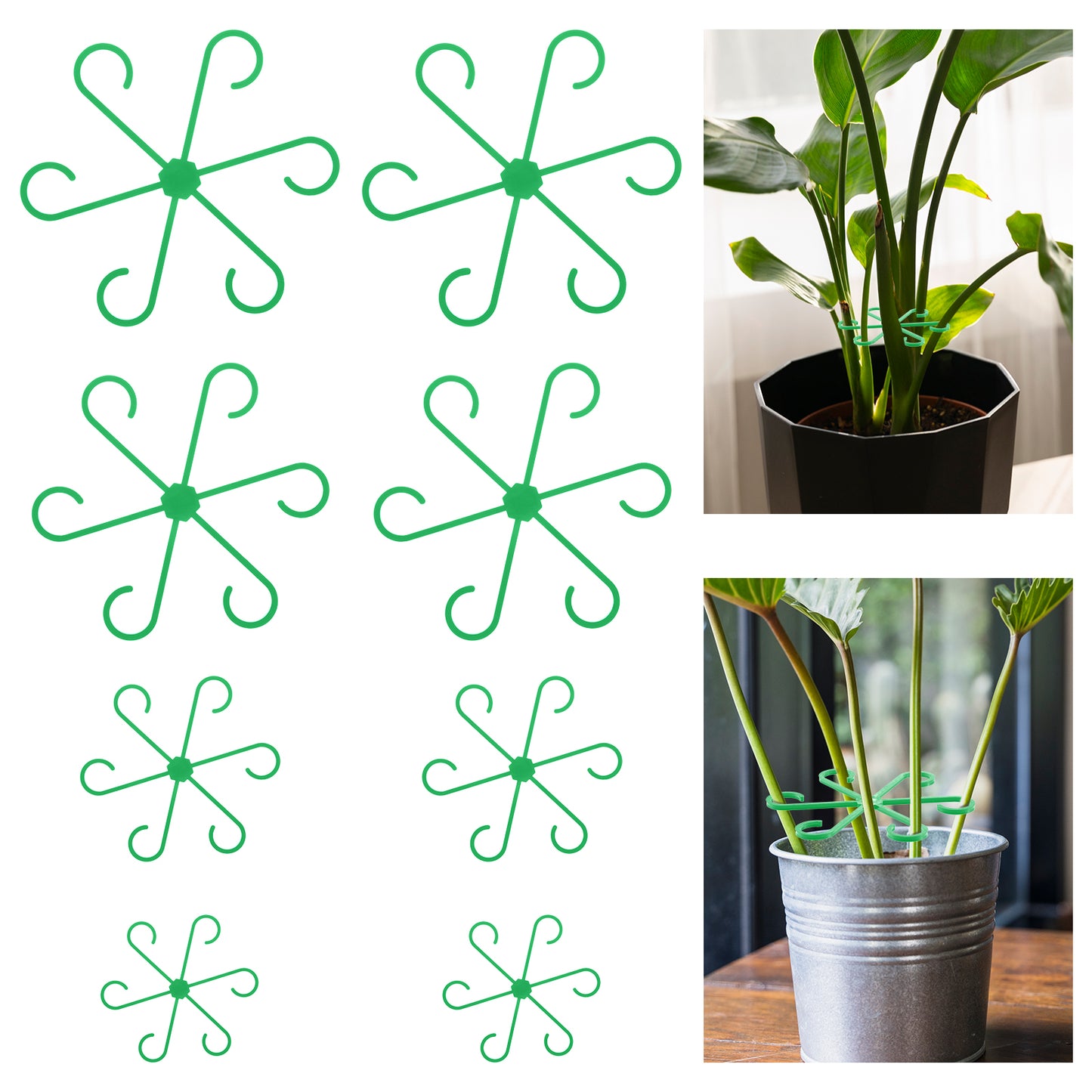 TIESOME 8pcs Climbing Houseplant Stem Supports, Plastic Plant Climbers Stem Holders Green Reusable Plant Support Stakes for Indoor Plants Flower Plant Growth Accessories