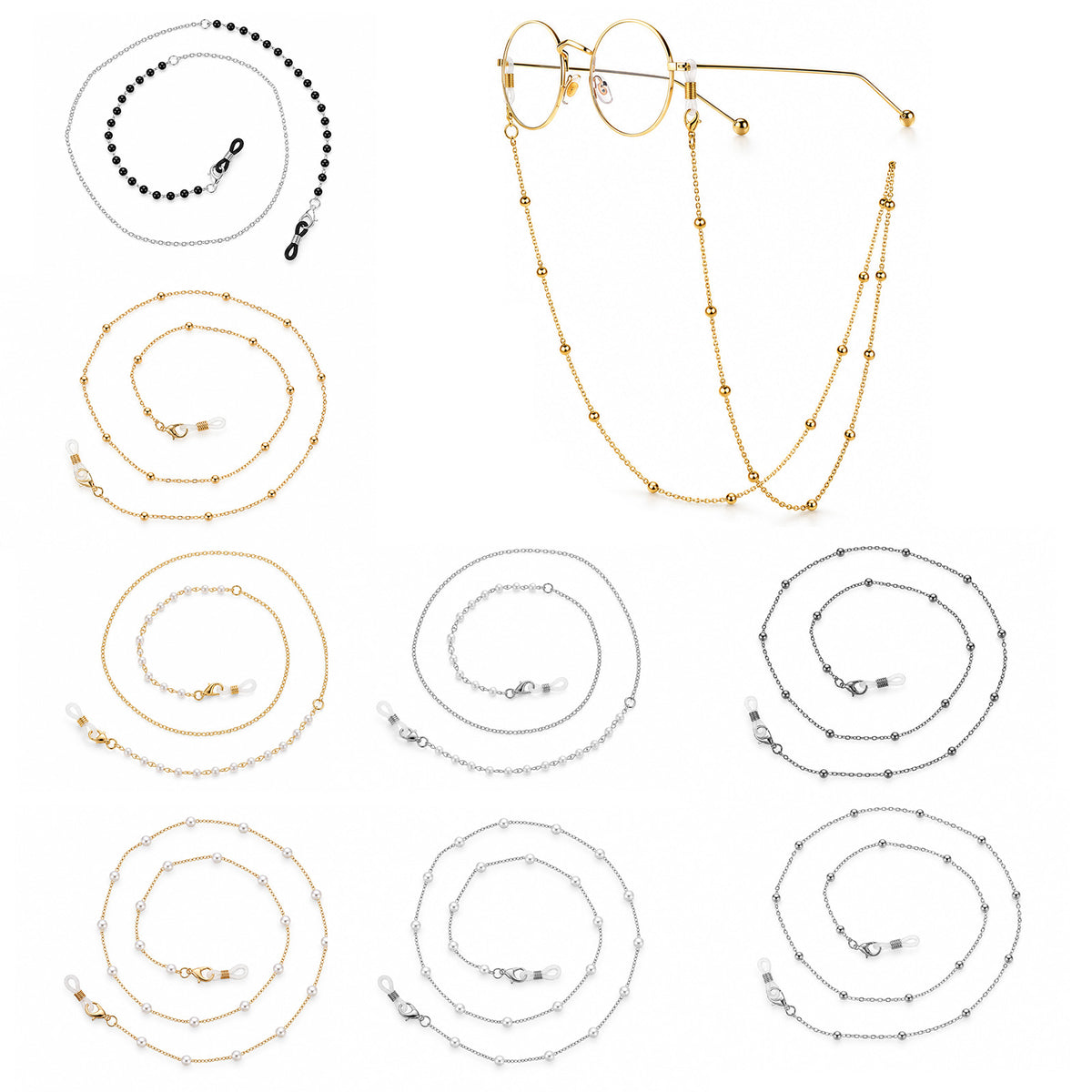 Molain 8PCS Retro Beaded Eyeglass Chains, 70cm Length Bead Glasses Strap