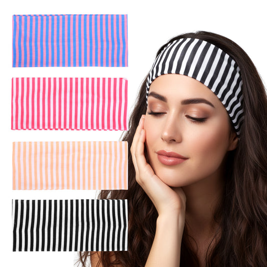 HJZHII 4Pcs Striped Headbands for Women, Fashion Wide Head Bands for Girls Non Slip Wraps Elastic Stretchy Bandanas Workout Yoga Running Cute Hair Bands for Hair Accessories