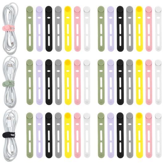 JIYIN 42Pcs Reusable Silicone Cable Ties, Adjustable Cord Straps Multipurpose Elastic Cable Organizer for Bundling Fastening Charging Cords Earphone Computer Wire, Multicolor Cord Ties for Home Office