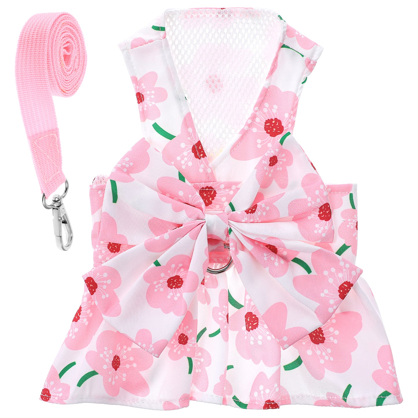 HJZHII Dog Dresses for Small Dogs Girls, Floral Print Puppy Clothes Bowknot Harness Dress Doggy Princess Spring Summer Breathable Female Pet Skirts Outfits with Collar Leash Attachment(Pink, S)