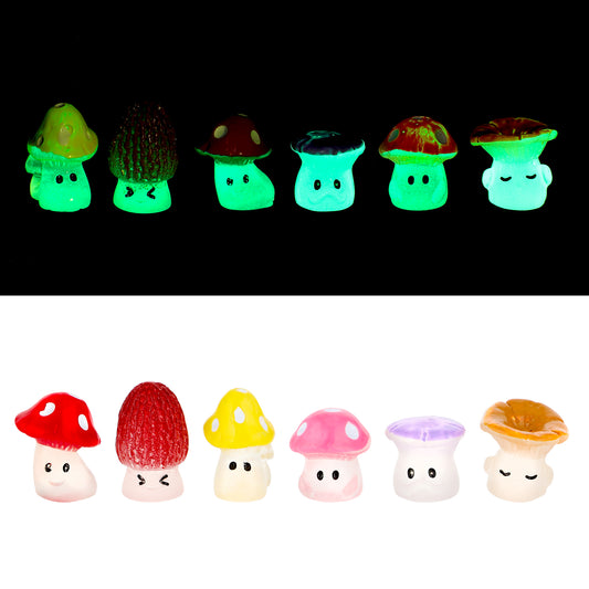 JIEYAO 12 PCS Luminous Resin Cartoon Mushrooms Statue Decoration, Mini Cute Mushrooms Statue Miniature Fairy Garden Accessories Used in Rooms Courtyards Gardens Potted