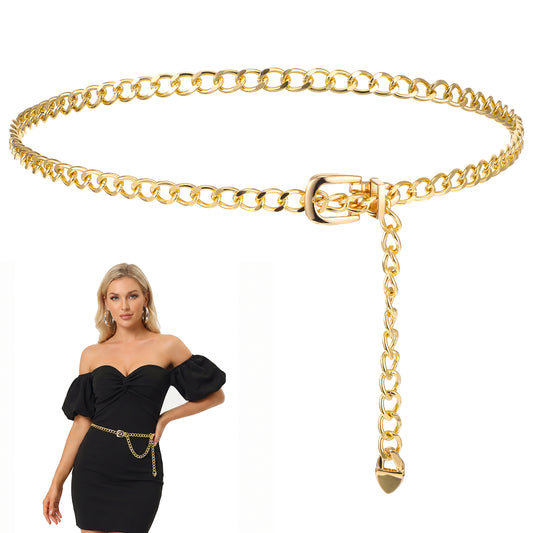 HJZHII Chain Belt for Women, Adjustable Gold Chain Belt Fashion Metal Waist Chains Belts for Dress Jeans Body Link Waist Chain