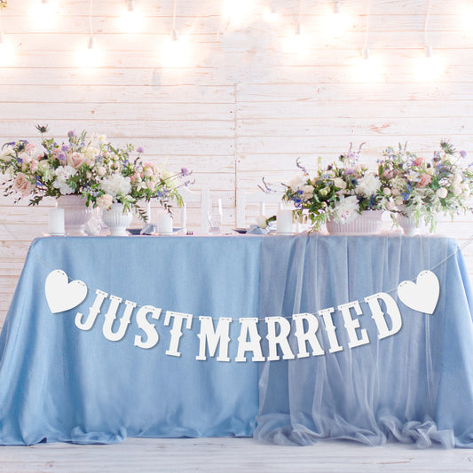 Molain Just Married Banner Wedding Bunting Banner Just Married Garland Wedding Garland Decoration Hanging Sign Garland for Bridal Shower Wedding Engagement Car Party Decoration(Pack of 1)