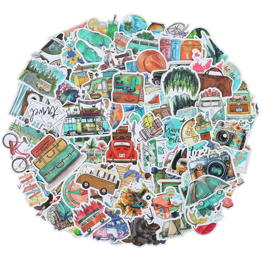 AOZUO 100Pcs Vintage Travel Stickers, Waterproof Vinyl Aesthetic Vintage Tourism Decals Retro Travel Stickers Decor for Luggage Suitcase Laptop Water Bottle Notebooks Diary Journaling Album
