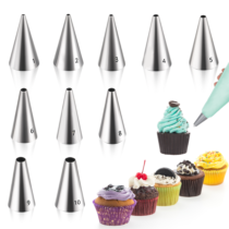 HJZHII 10 Pcs Stainless Steel Pastry Tips, Round Hole Macaron Piping Tip Professional Cupcake Frosting Nozzles Tool Russian Pastries Icing Dispensers for Cake Decorating Baking Cookies