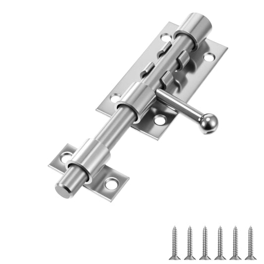 HJZHII 5 Inch Thick 304 Stainless Steel Slide Bolt Latch, Heavy Duty Slide Gate Latch Bolt Sliding Barrel Bolts Latchs Gate Bolts with 7mm Padlock Hole for Wooden Fence Gates Bedroom Garden Doors