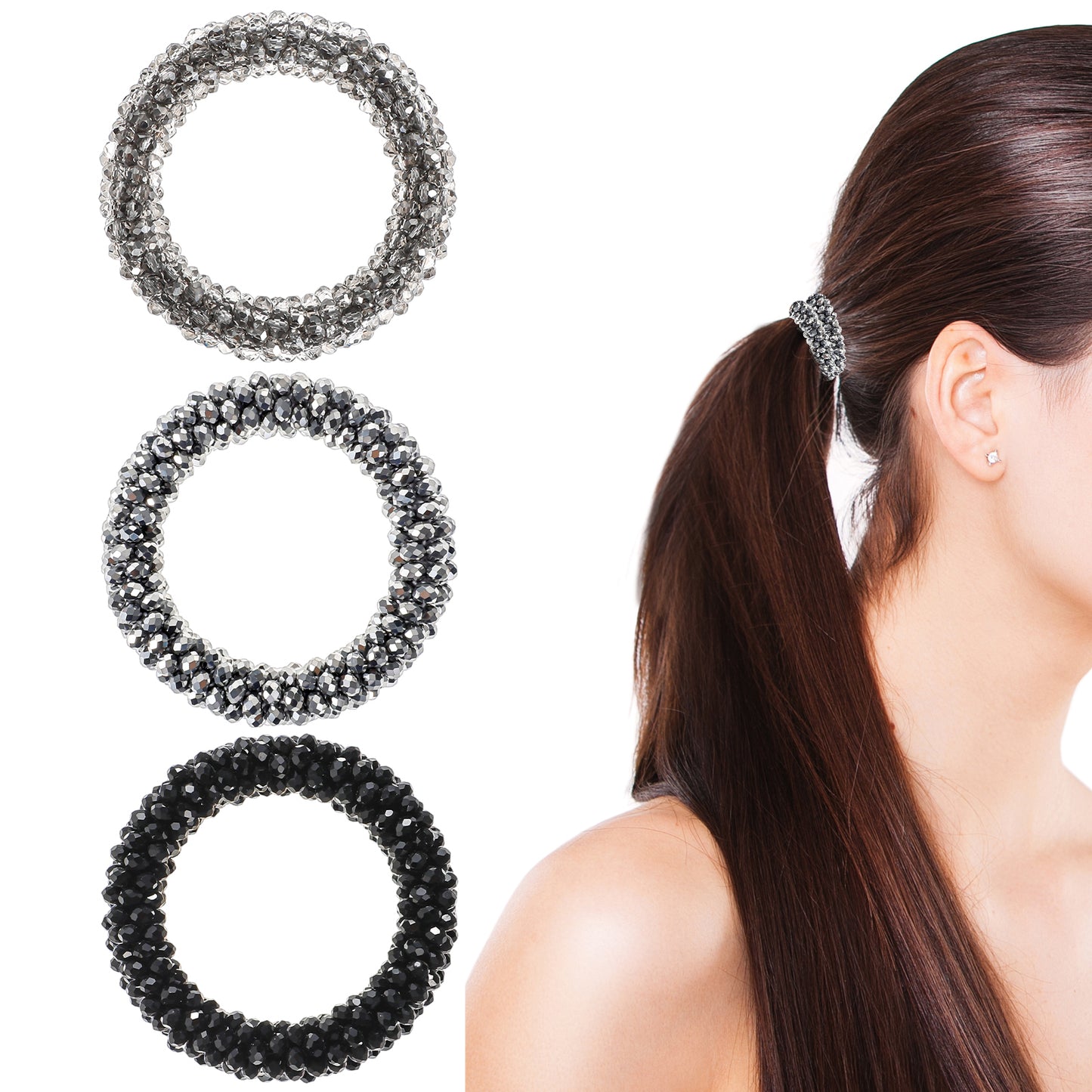 TIESOME 3Pcs Rhinestone Hair Ties High Ponytail Holder Bling Elastic Fancy Crystal Hairband Bracelet Headband Ponytail hair Accessories Suitable for Women Girls()