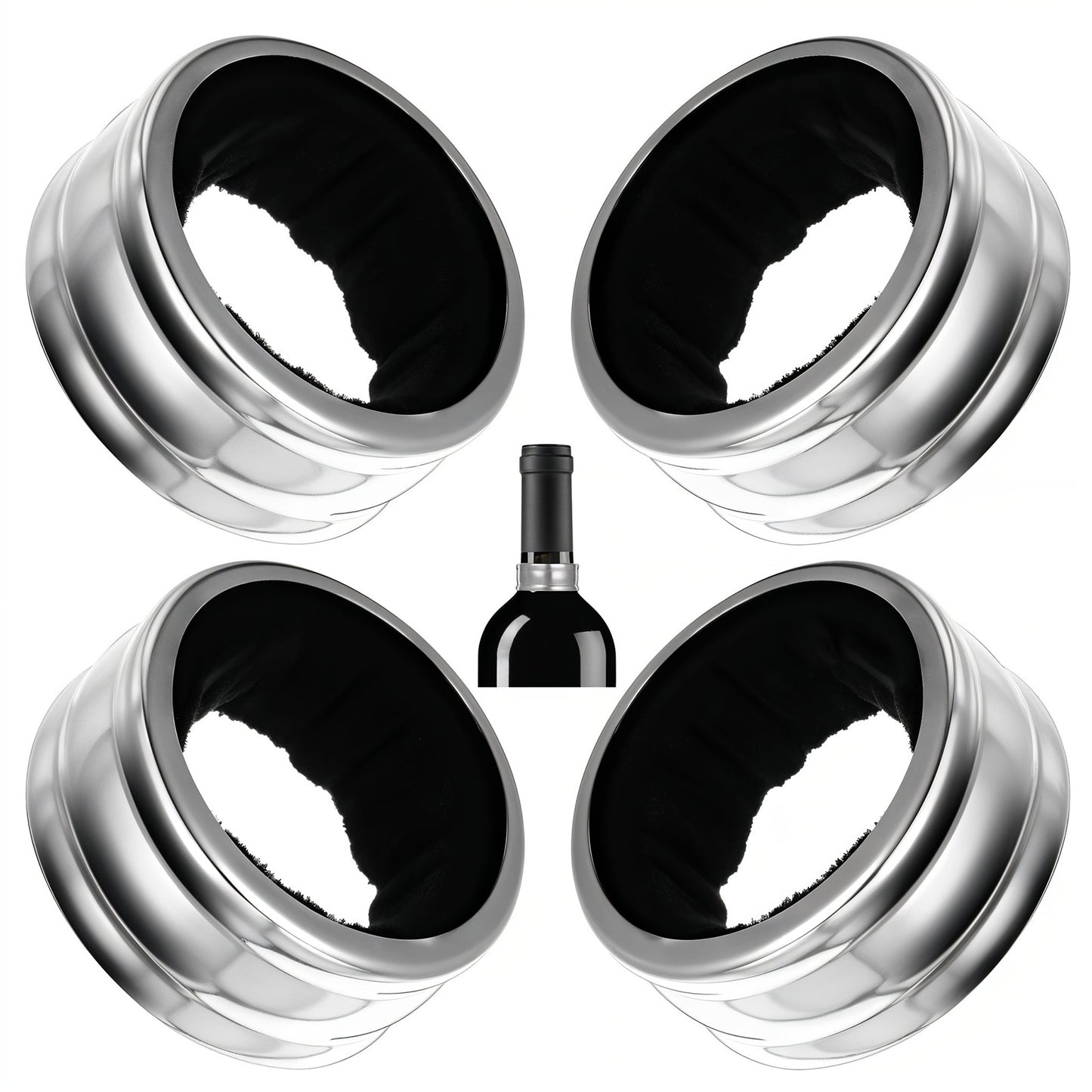 Yuanchu 4Pcs Stainless Steel Wine Drip Collars, Wine Bottle Collars Wine Top Drip Rings with Felt Liner Leakproof Ring Drip Stoppers Small Handy Gadgets for Kitchen and Bar for Kitchen and Bar(Black)