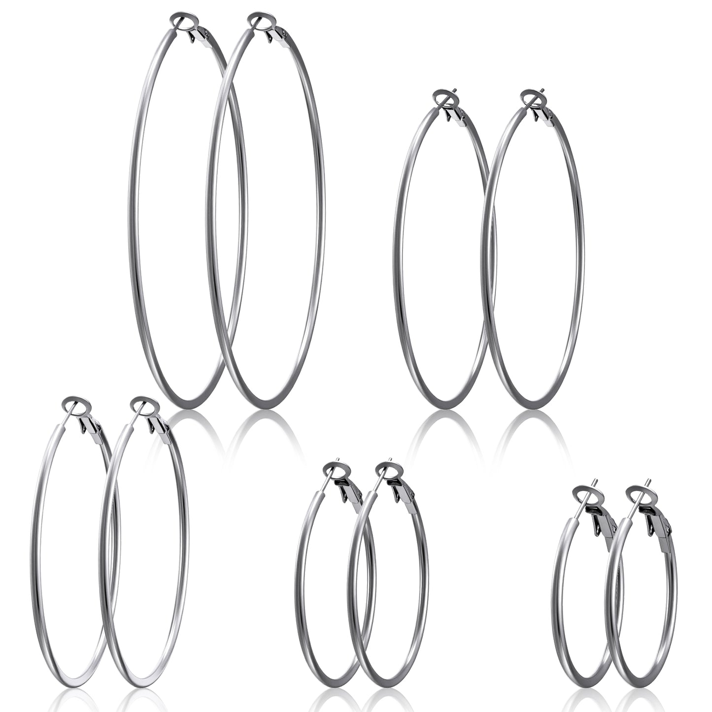 LXUEJIE 5 Pairs Gold Silver Plated Hoop Earrings for Women, Stainless Steel Hoop Earrings, Lightweight Large Small Hoops Women Earring Loop Earring Set
