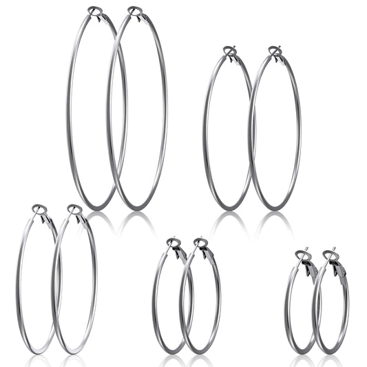 LXUEJIE 5 Pairs Gold Silver Plated Hoop Earrings for Women, Stainless Steel Hoop Earrings, Lightweight Large Small Hoops Women Earring Loop Earring Set