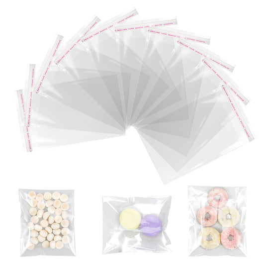 Jiyin 100 Pack Clear Cookie Bags, Cookie Bags for Gift Giving Plastic Bags for Treats Sealable Opp Bags for Packaging Individual Cookie Bags for Candy Snacks and Favors (100, 10x15cm)