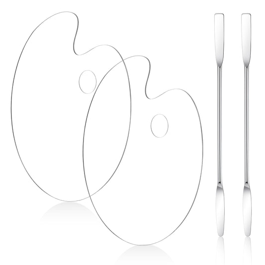 Cobee 4 Pcs Clear Acrylic Paint Palette, Oil Paint Palette with Thumb Hole Non-Stick Oval Art Palettes for Oil Watercolor Beginners Professionals