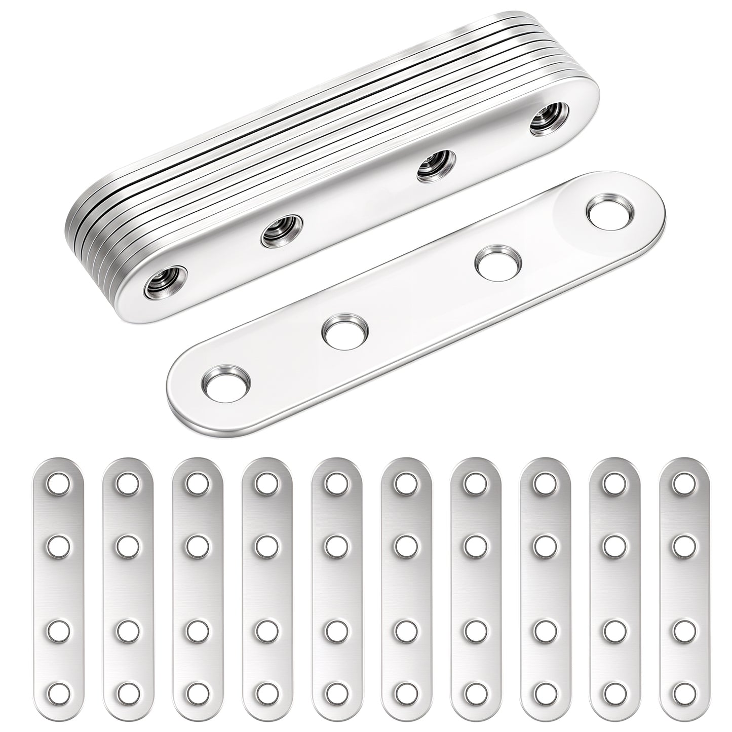 AOZUO Aperture 0.5 cm Stainless Steel Flat Connectors Metal Perforated Plate Connection Plate Flat Angle for Connectors (100 x 16 x 1.8 mm) (80 x 16 x 1.8 mm) Pack of 10