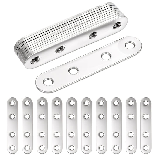 AOZUO Aperture 0.5 cm Stainless Steel Flat Connectors Metal Perforated Plate Connection Plate Flat Angle for Connectors (100 x 16 x 1.8 mm) (80 x 16 x 1.8 mm) Pack of 10