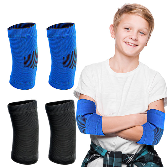 HJZHII 2 Pairs Kids Elbow Compression Sleeve, Elbow Brace Nylon Knit Compression Arm Sleeve, Youth Gym Forearm Support Band Elbows Pads for Weightlifting Volleyball Sports Boys Girls Teen