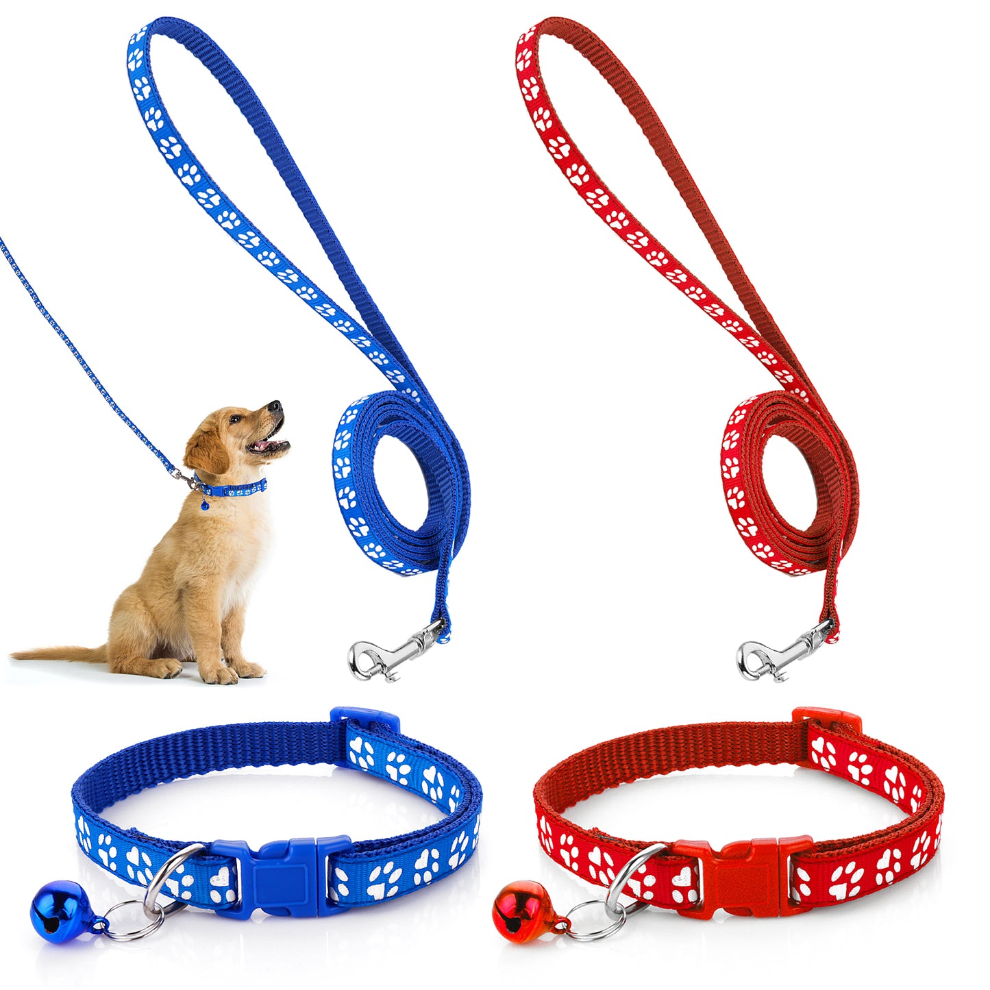 Molain Dog Puppy Pet Cat Kitten Collar and Leash Set, Adjustable Pet Dog Car Collar with Leash, Durable Training Lead Rope Quick Release Clip Buckle Collar for Small Dog Cat Puppies Kittens