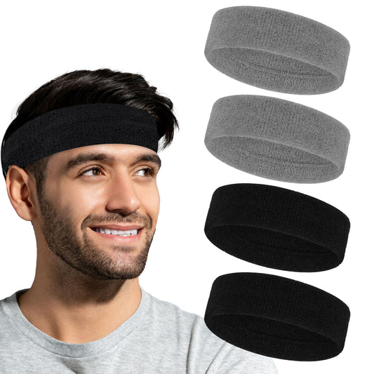 HJZHII 4PCS Sweat Band for Men Women, Sweatbands Sport Headbands Sweat Head Bands Workout Headband Moisture Wicking Athletic Sweatband for Exercise Running Fitness Yoga