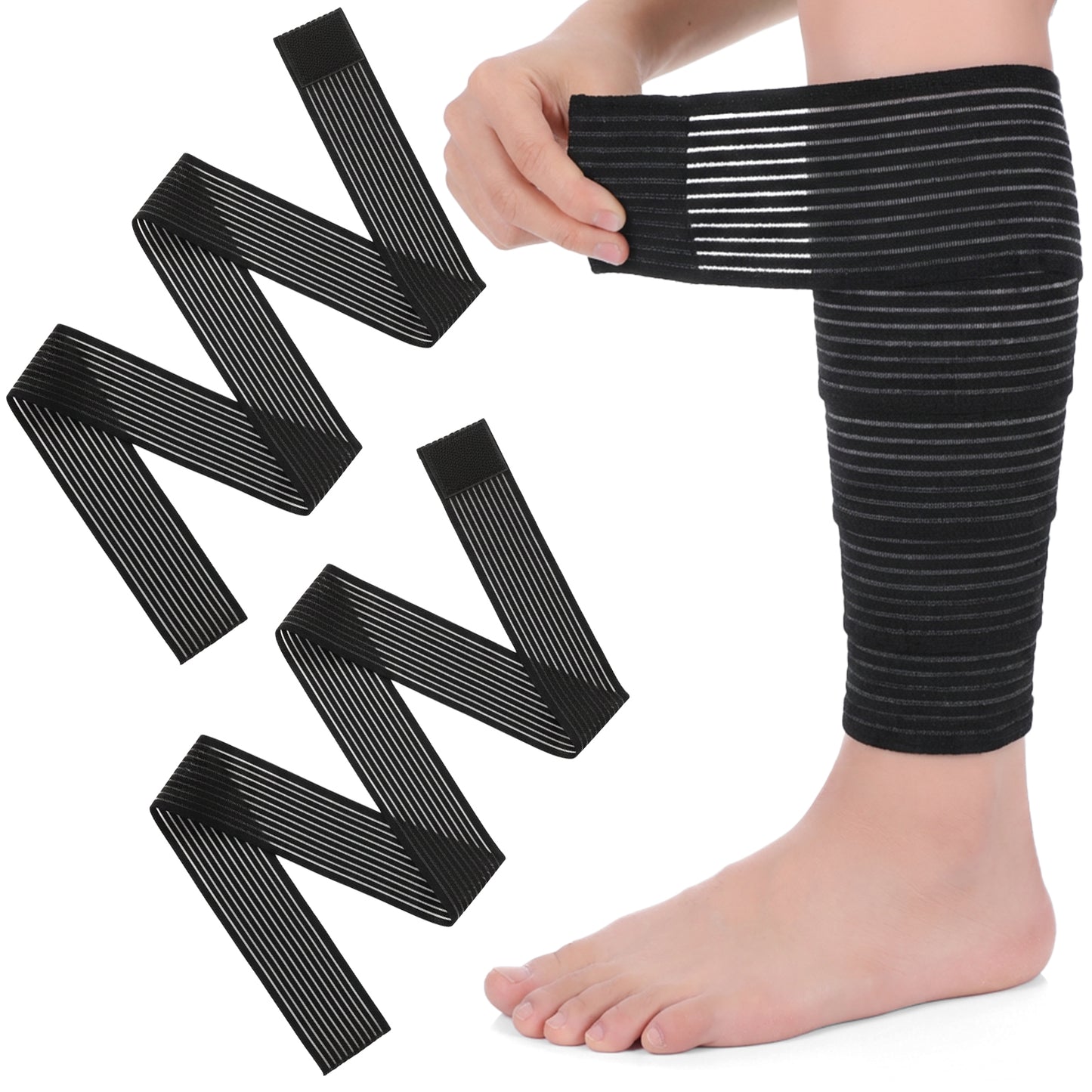 LXUEJIE 2 PCS Extra Long Elastic Knee Wrap Compression Bandage Brace Support, Adjustable Compression Wrap Knee Wraps for Legs Plantar Fasciitis Stabilising Ligaments Basketball Football Running
