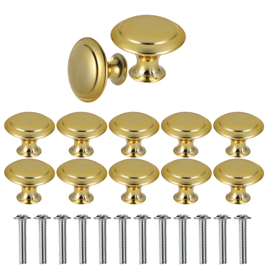 Molain 12Pcs Round Cabinet Door Knobs, 30mm Cupboard Handle, Drawer Knobs with Screws, Drawer Pull Handle Cupboard Drawer Wardrobe Handles Kitchen Door Handles Steel Furniture knob for Drawers(Gold)