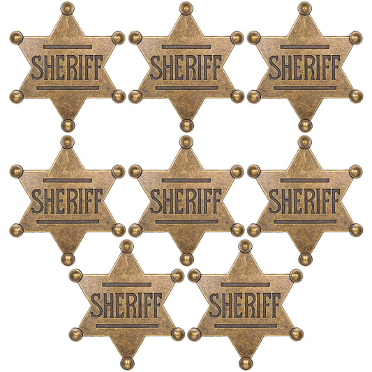 MBAIYO 8pcs Sheriff Badge, Deputy Badge Metal Adult Cowboy Party Decoration Retro Western Police Themed Hexagram Medallion Pins Carnival Prizes Birthday Party Bag Gift Fillers
