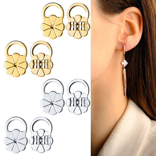 HJZHII 4 Pairs Earring Backs for Droopy Ears, Earring Lifter for Heavy Support Backs Large Backing Studs Secure Backers for Earlobe Stretched Earlobes Big Studs (Heart)