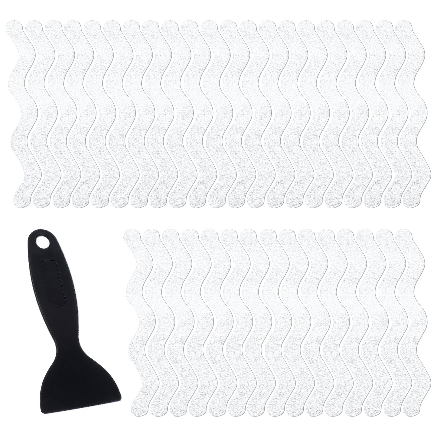 LXUEJIE 36 Pcs Long Ripples Non-Slip Bathtub Sticker, Transparent Non-Slip Bathtub Stickers, Safety Shower Treads Adhesive Appliques with Premium Scraper for Safety Bathroom Tubs for Bath Tub, Shower