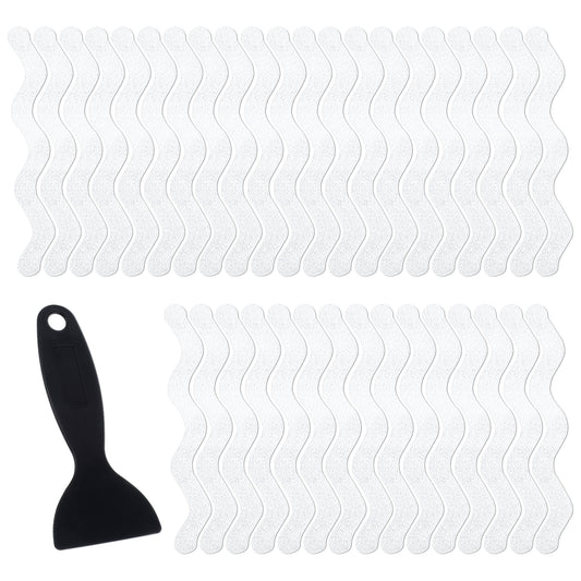 LXUEJIE 36 Pcs Long Ripples Non-Slip Bathtub Sticker, Transparent Non-Slip Bathtub Stickers, Safety Shower Treads Adhesive Appliques with Premium Scraper for Safety Bathroom Tubs for Bath Tub, Shower