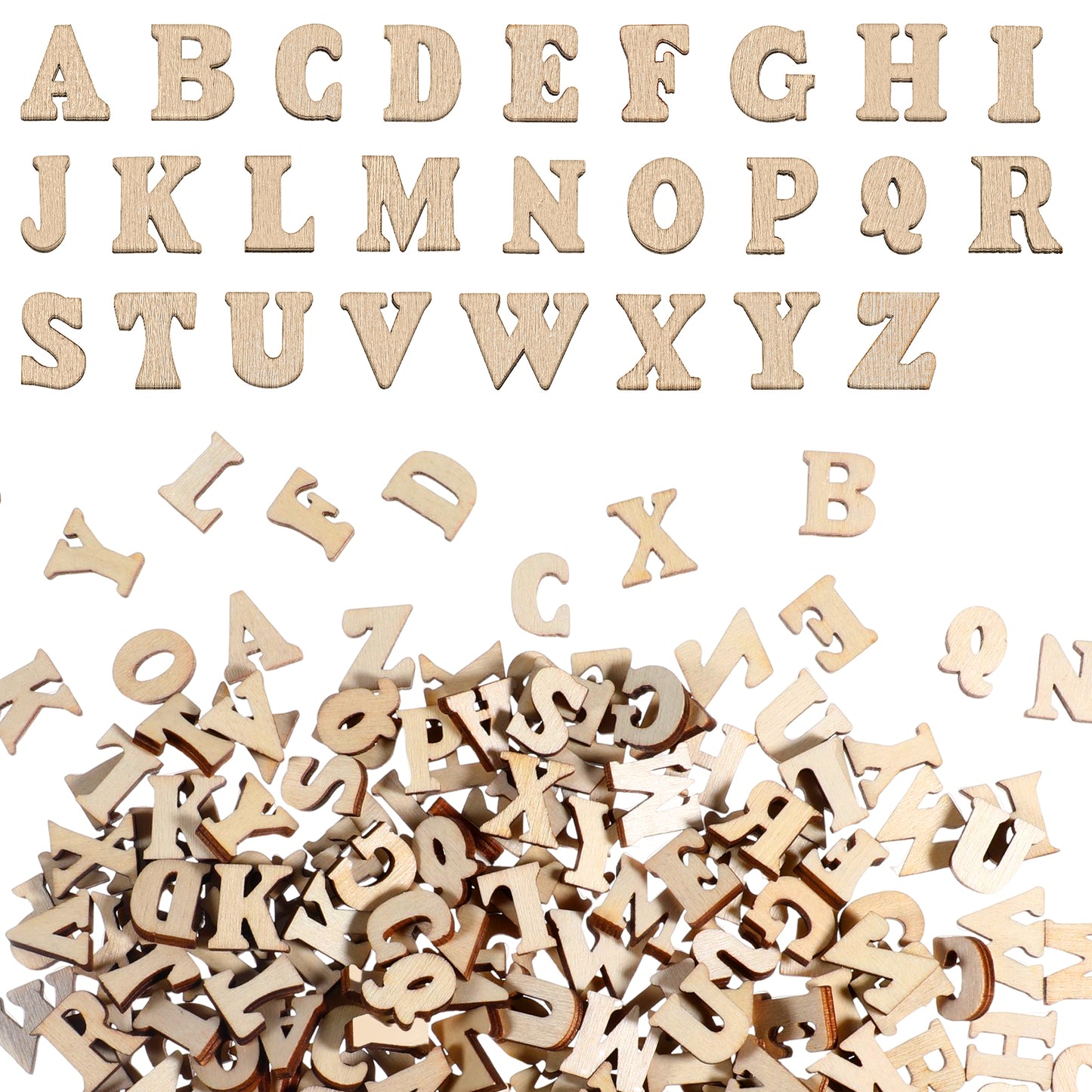 JIYIN 208 Pcs Mini Wooden Letters for Crafts, 15MM Unfinished Wood Alphabet Letters Decoration Small Alphabet Spelling Kits for DIY Signs and Arts Crafts Early Educational Learning