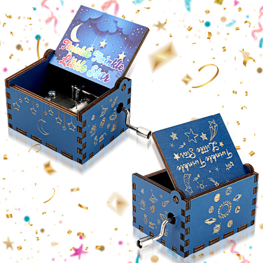 HJZHII Mini Wooden Music Box, Vintage Hand Crank Musical Box Engraved Hand-Operated Music Boxes Melody Player Gift for Thanksgiving Wedding Anniversary Men Women(Twinkle Twinkle Little Star)