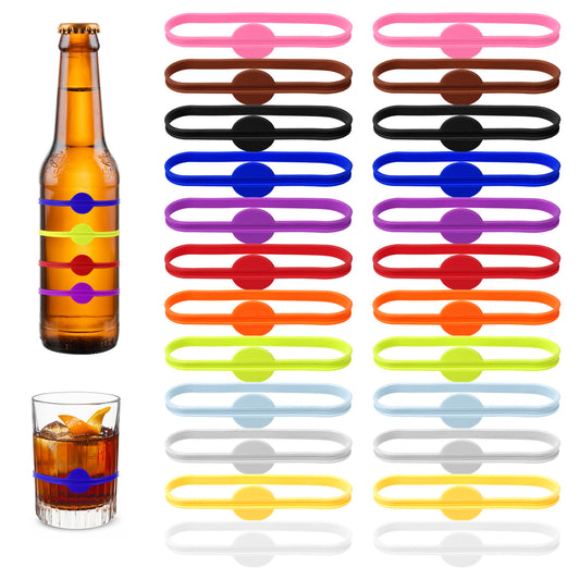 cobee 24 Pcs Drink Markers, Wine Glass Markers Cup Charms Water Bottle Charms, Silicone Drink Glass Markers Wine Bottle Tags for Bar Parties Champagne Stem Glasses, or Families(24 Pcs)