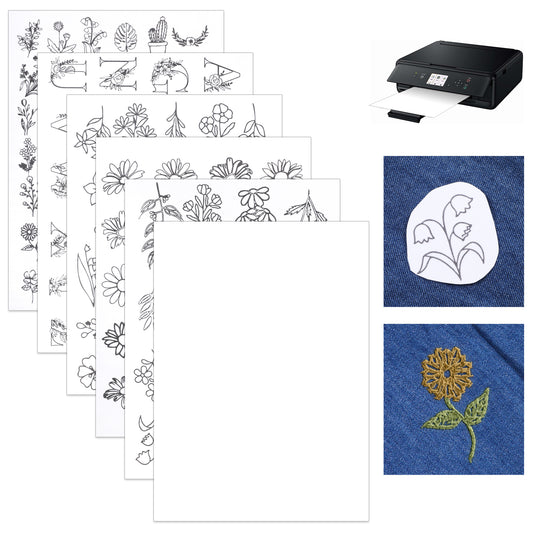 AOZUO 6 PCS Sticky Water Soluble Embroidery Stabilizer, 11.7"x 8.26" Alphabet Flower Dissolvable Paper Small Floral Letter Self Adhesive Wash Away Stabilizer for Hand Machine Embroidery(Alphabet,Big)