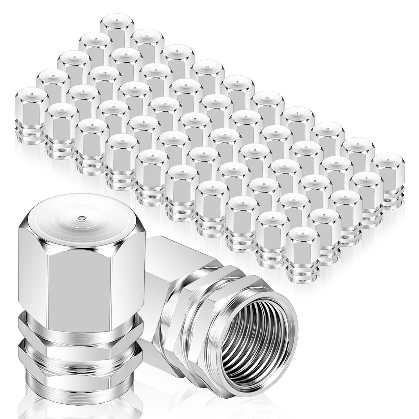 LXUEJIE 50 Pcs Tire Valve Stem Caps, Hexagon Air Valve Caps with O Rubber Seal Universal Wheel Valves Cover Aluminum Tire Stem Valves Cap Dustproof Tires Stems Cap for Cars SUVs Trucks Motorcycle Bike