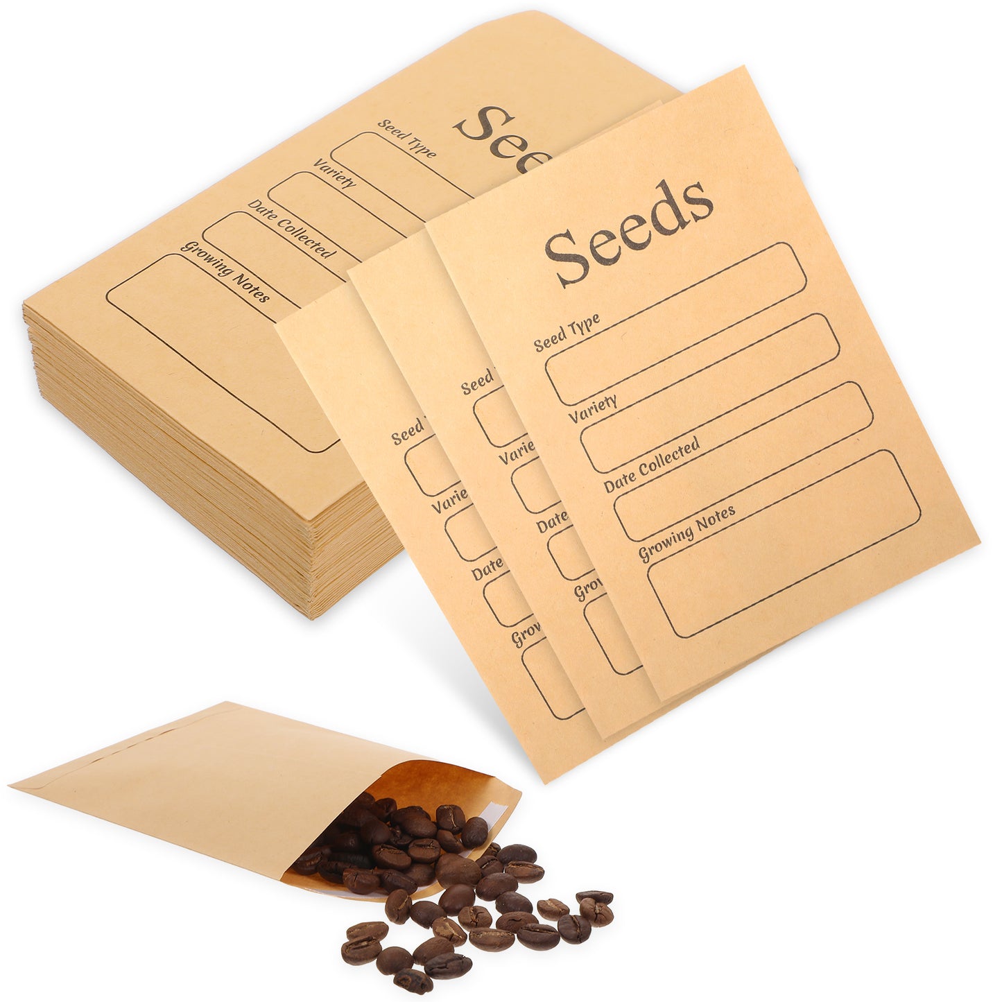 XLIUAX 50 Pcs Seed Envelopes, Seed Packets Envelopes Seeds Storage Small Brown Paper with Types Name Template Sealing for Plant Lover Notes Beads Saving Collecting 8 x 12 cm Saving Collecting