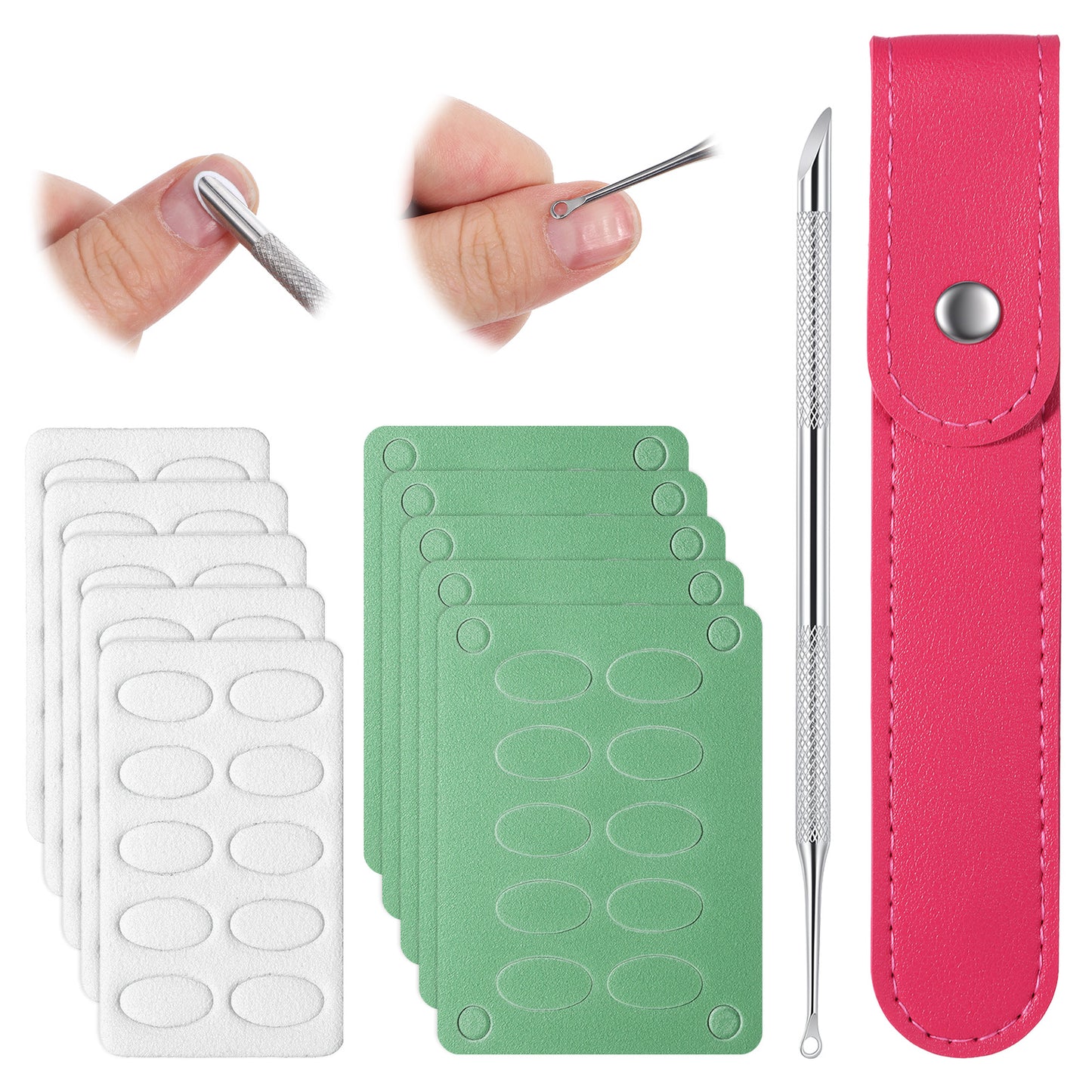 JJUNW 1 Pc Cuticle Pusher, Pre-Treatment Loop Cuticle Pusher Dual Ended Remover, Metal Pushers Tool With 100#/240# Grit Nail Files And Storage Bags For Nail Art Dead Skin Removing Manicure Tool