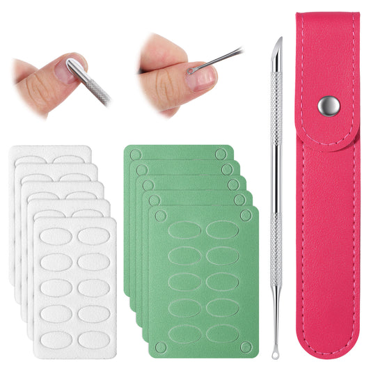 JJUNW 1 Pc Cuticle Pusher, Pre-Treatment Loop Cuticle Pusher Dual Ended Remover, Metal Pushers Tool With 100#/240# Grit Nail Files And Storage Bags For Nail Art Dead Skin Removing Manicure Tool