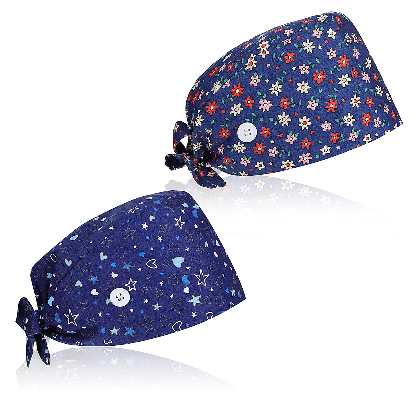 DOPENSPI 2PCS Scrub Caps Women, Adjustable Nurse Caps Elastic Tie Back Working Cap Scrub Cap Men with Buttons Nurse Hats Sweatband for Women Men