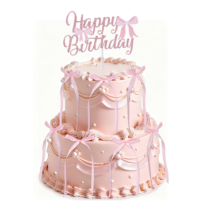 MBAIYO Pink Bow Cake Toppers, Happy Birthday Sign with 12 Pcs Bow Cake Decorations for Pink Ribbion Birthday Decorations Baby Shower Wedding Party Supplies