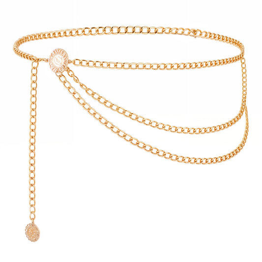 Andibro Multilayer Metal Waist Chain Belt for Women, Adjustable Fashion Gold Body Jewelry for Dresses Jeans(silver) (silver)