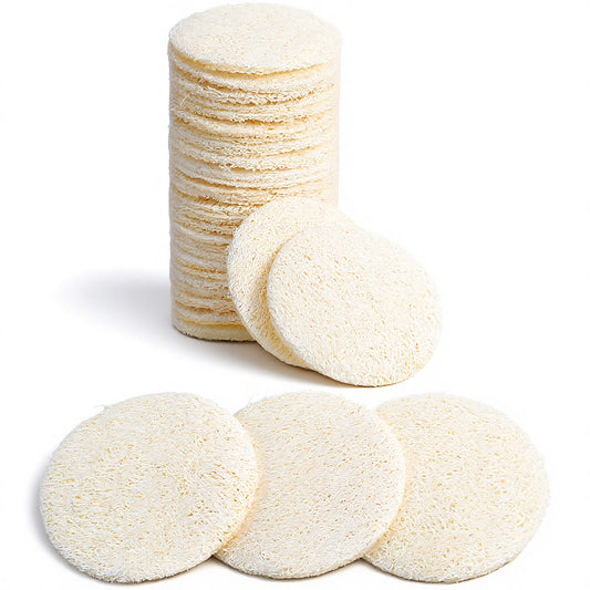 Molain 20 Pcs Natural Loofah Sponge Pads, 2.16 Inch Exfoliating Facial Body Scrub Pads for Makeup Dead Skin Removal Gentle Cleansing Skin Pads for Women Men