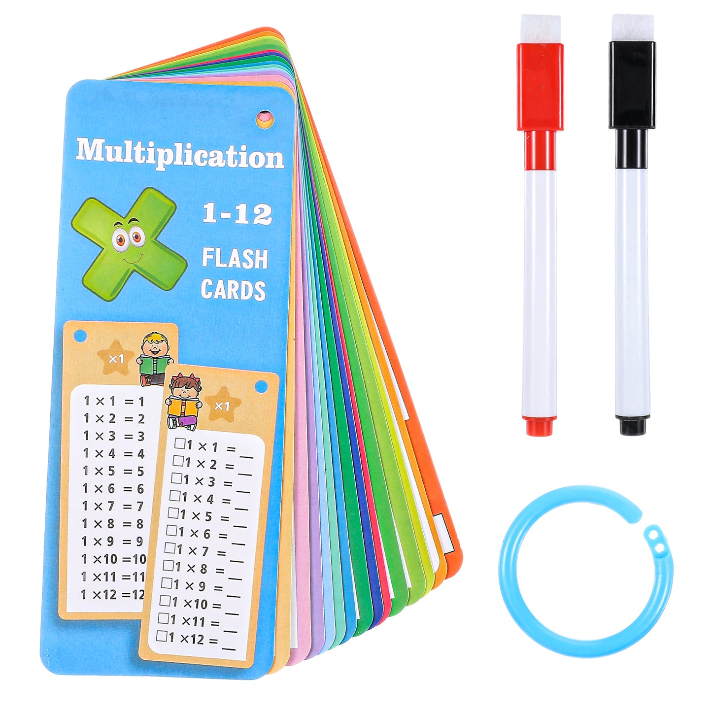 Yuanchu 1x1 Flashcard Set, One-Way Table with 14 x Exercise Sheets and 2-Erasable Pens 1x1 Learning Game Math Tutorial for Home and School (A)