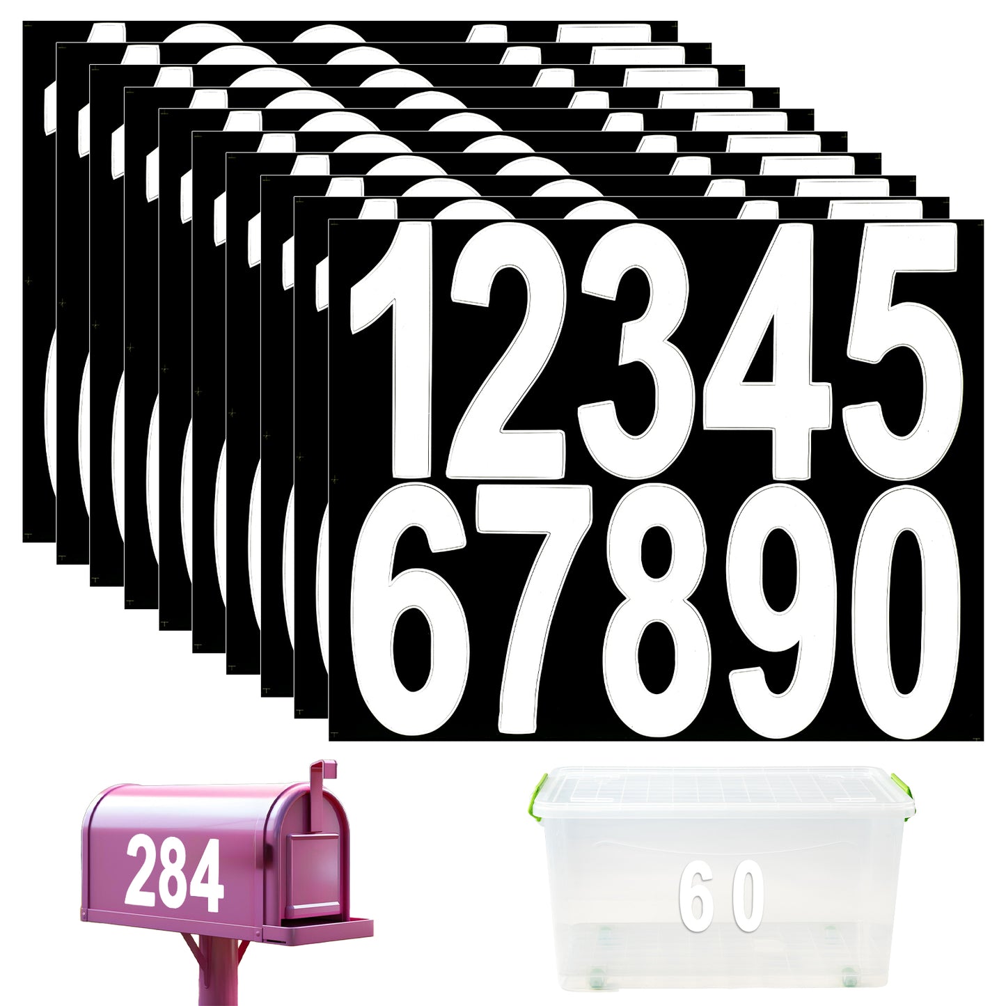 Giantree 10 Sheets Mailbox Number Stickers for Outside, 4 Inch Waterproof Mailbox Sticker, Resistant Self-Adhesive Vinyl Number Number Decals for Signs Cars Doors Business Address Number(White)