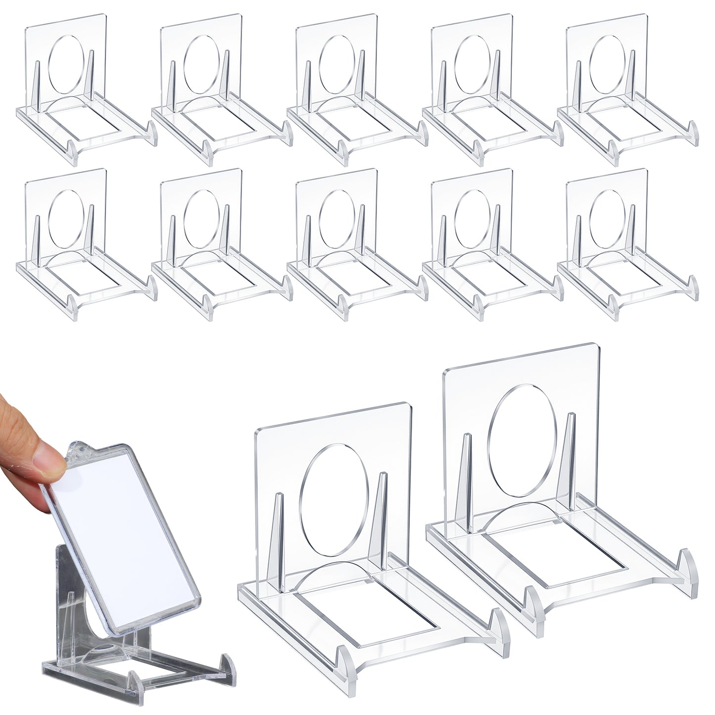 DOPENSPI 12 Pcs Mini Acrylic Plastic Display Stands, Clear Acrylic Easel Stands Adjustable Card Display Stand Book Displays Stand for Cards Photos Books Collectibles